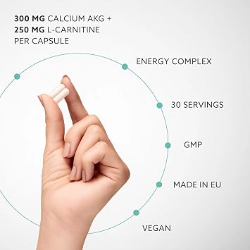 PUROVITALIS Calcium AKG 600mg with L-Carnitine, CoQ10 & B12, 60 Capsules
