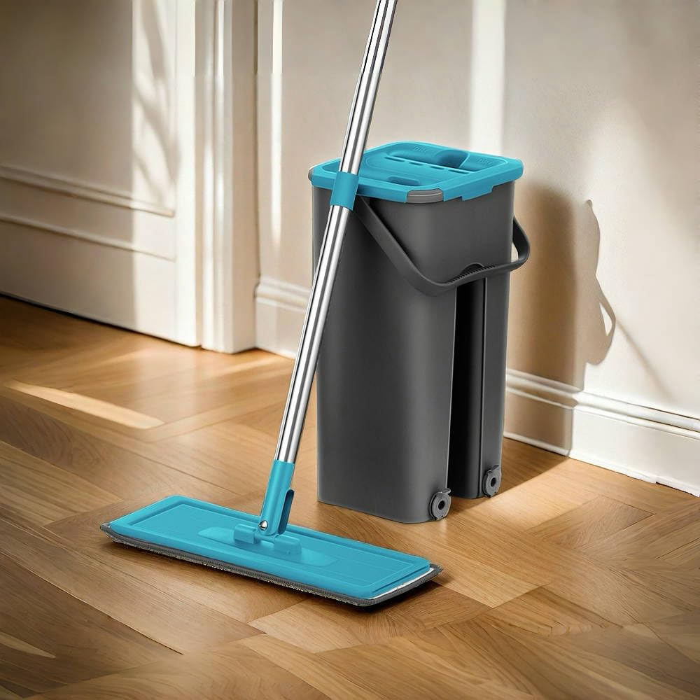 Mopa para Limpiar Azulejos y Paredes Mopa Fregona con Cubo Escurridor Trapeador Fregona Autoescurrible Mopas de Limpieza Suelos Mop Bucket Set 6 Almohadillas Gamuza Microfibra
