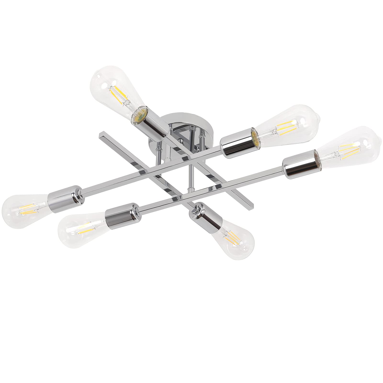 Semi Flush Mount Ceiling Light 6 Lights Modern Sputnik Chandelier Farmhouse Ceiling Light for Kitchen Island Living Room Dining Room Bedroom Hallway, E26 Base