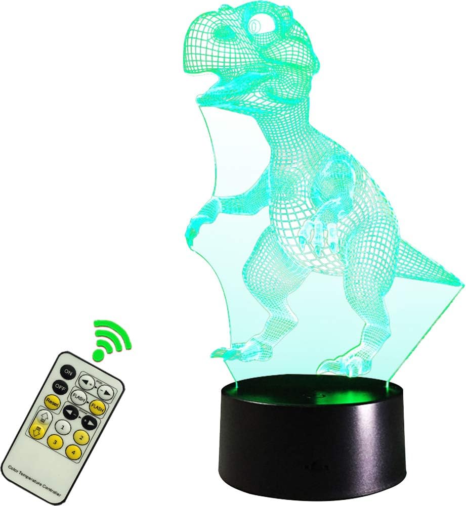 FARS 3D Led Optical Illusion Lamp Light Night,Dinosaur Shape Art Sculpture Lights Room Home Decoration Remote Control 7 Colors Changing USB Powered Desk Lamps for Kids Gifts Best Toy
