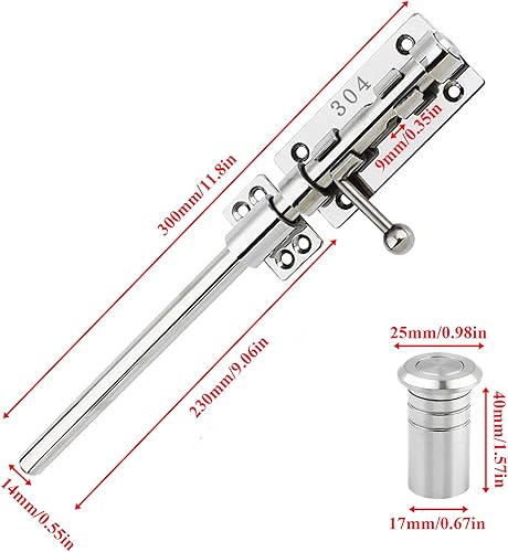 Miniatura 4 de Pestillo de puerta de perno deslizante, pestillos gruesos de acero inoxidable 304, cerradura de puerta de cerrojo de seguridad de alta resistencia