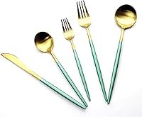 Vista 10 de Gugrida Juego de cubiertos de acero inoxidable 18/10 con mango blanco mate, 20 piezas, incluye tenedores, cucharas, cuchillos, cubiertos de Plateado