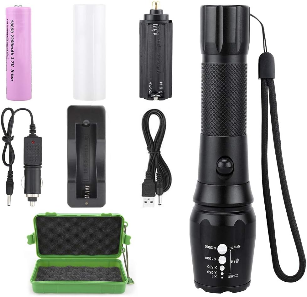 Torch LED Flashlight Adjustable Focus Handheld Flashlight Super Bright 1000 Lumens Pocket Torch Zoomable and Waterproof Camping Outdoor Torch Batteries Included
