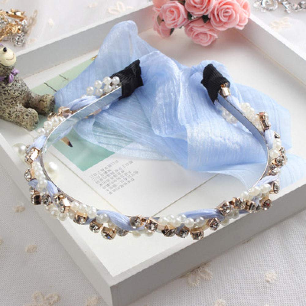 1 fascia per capelli con strass perla fascia per capelli intrecciata fascia per capelli streamer per ragazza-blu navy