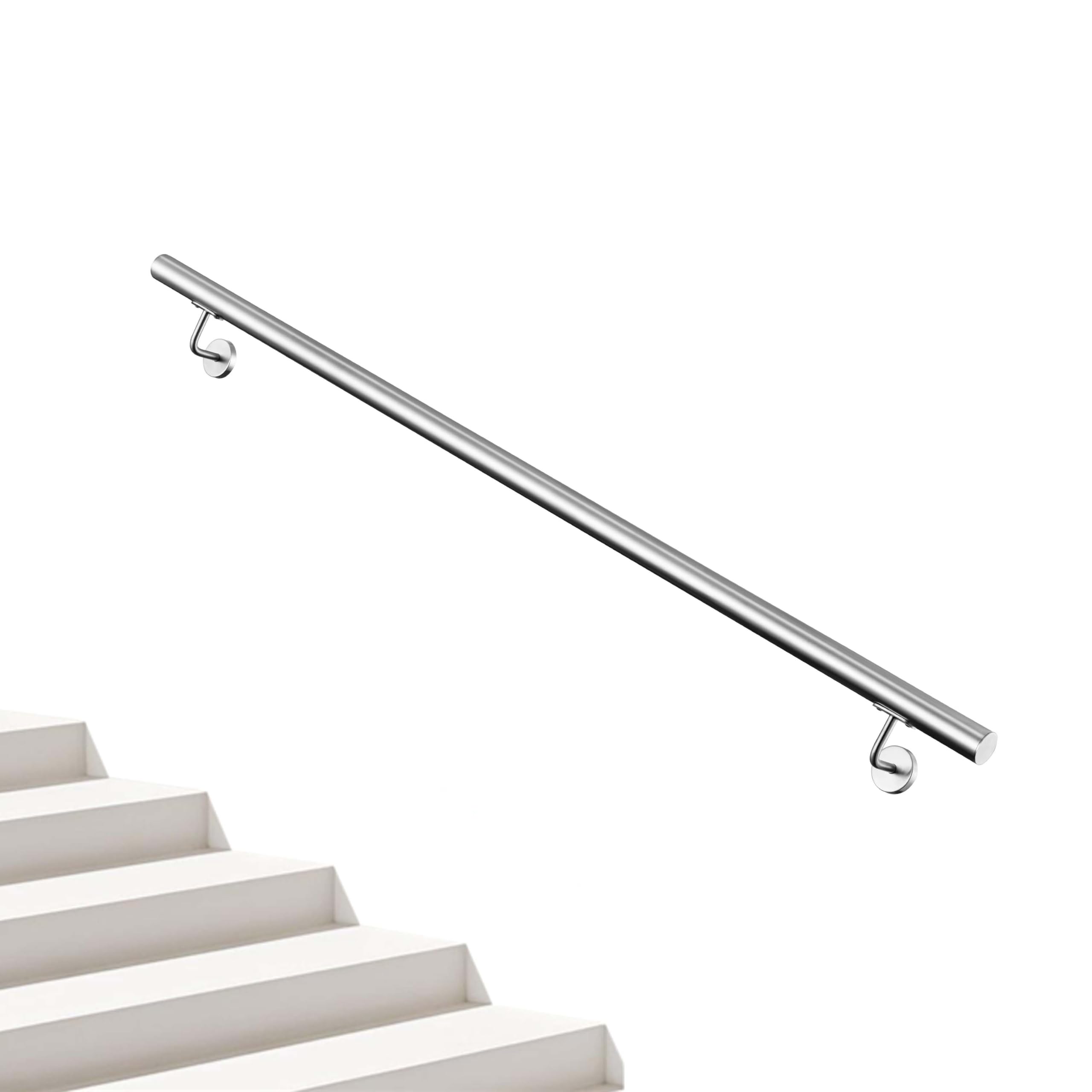 AICA Barandilla de escalera, Pasamanos de acero inoxidable 304 cepillado, 80 cm con 2 Soportes, para Interior y Exterior