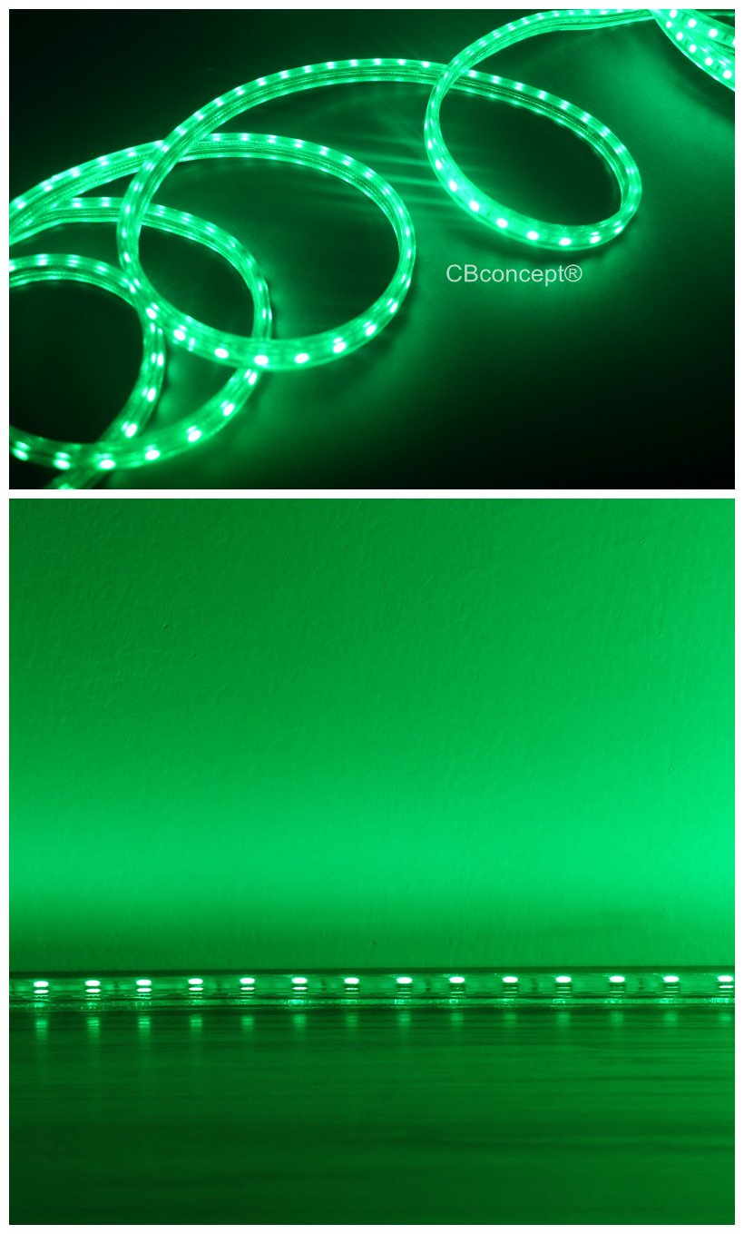 Cbconcept 120VSMD3528-37M-G 120-Feet Green 120 Volt LED SMD3528 Flexible Flat LED Strip Rope Light, 3/8-Inch Width x 1/4-Inch Thickness