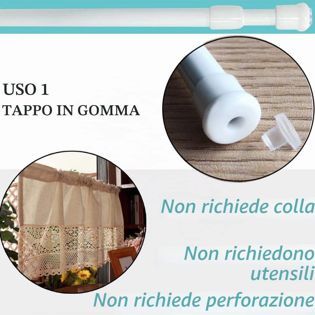 2 unità aste per tende bastoni per tende a pressione Estendibile Bianconon è necessario forare 30-45CM