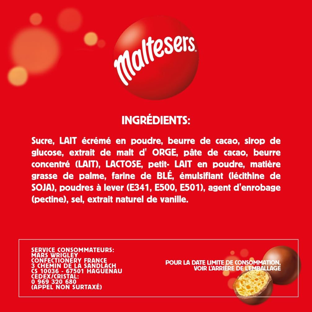 MALTESERS - Bonbons Chocolat au Lait Cœur Croquant - 25 x 37g Sachets de Chocolats