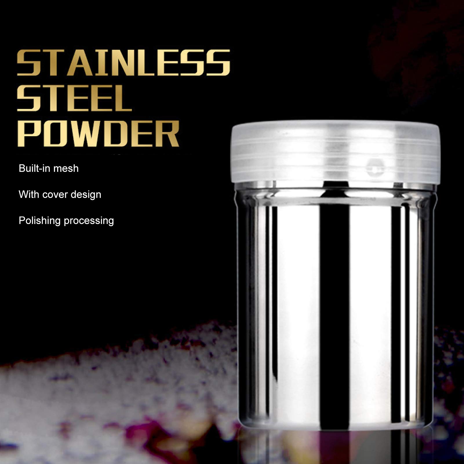 2Pcs Powder Shakers with Lids, Stainless Steel Powdered Sugar Shaker, Flour Sifter Sugar Dispenser Cinnamon Seasoning Shaker