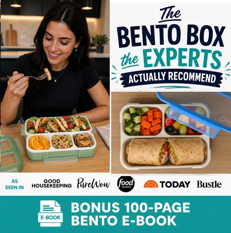 Image of kinsho Bento-Box Lunch and Snack Boxes. Family Pack of 4 Meal Planning Portion Containers for Kids, Women, Adults. BPA Free. Utensils, Blue & Green Set (2 Large + 2 Small)