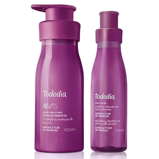 Todo.dia Kit Creme Corporal Nutrição Prebiótica 400ml e Body Splash 200ml, Ameixa e Flor de Baunilha