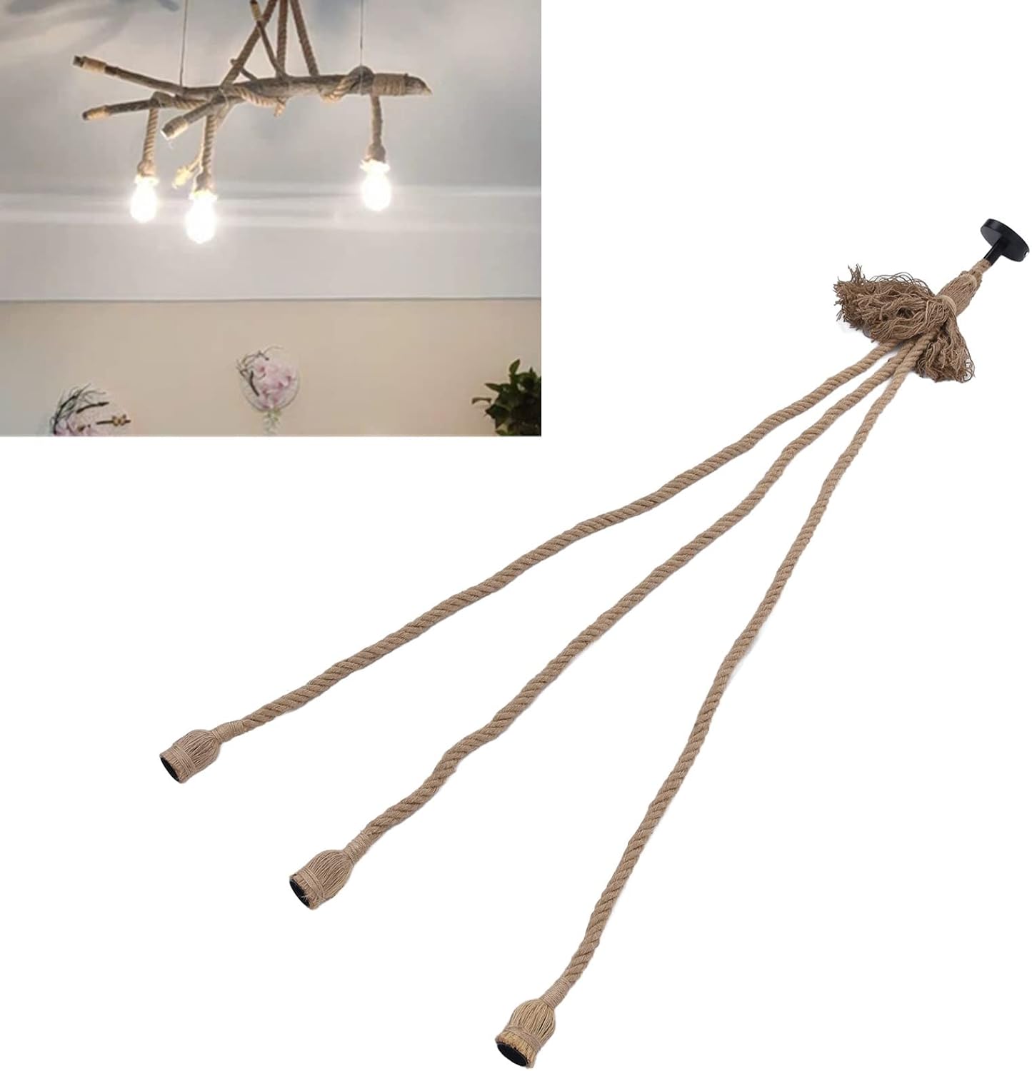 Pilipane Electric 1 5m Flexible Adjust Pendant Light CordVintage with 3 E27 Bulb Base for Restaurant, Hemp Rope Light Cord, Living Room, 85?265V, Hemp Rope Light Cord, Electric 1 5m Flexib