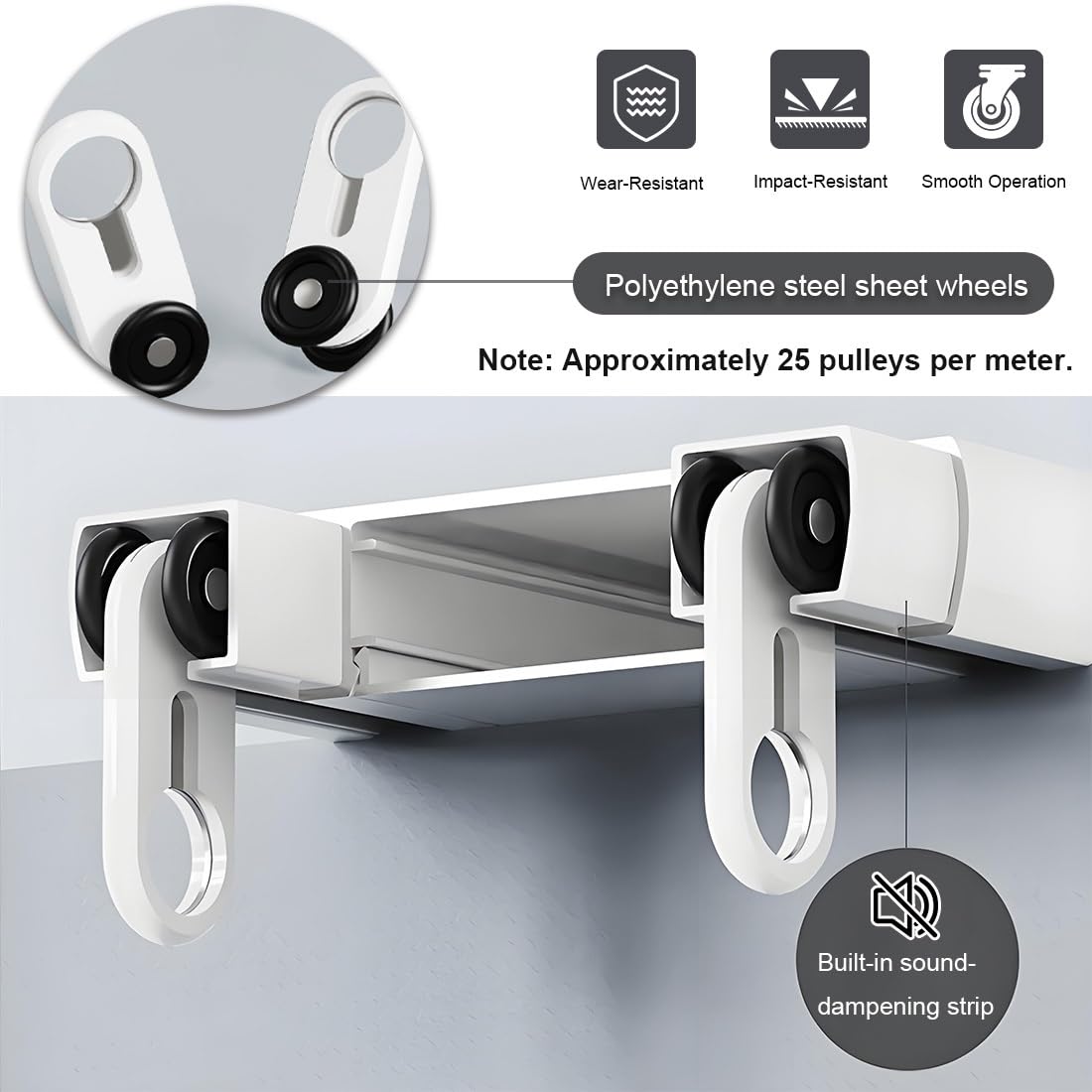Soporte de techo de doble riel resistente, juego de divisor de habitación de riel deslizante de 7.2 pies para dormitorio y hotel, riel de cortina silencioso de aluminio (gris, 220 cm)