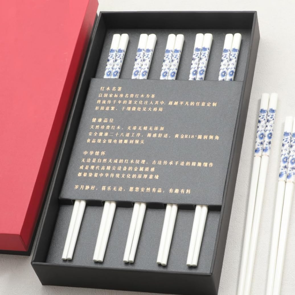 Boissticles en Porcelaine Cadeau De Fleurs avec Boîte-Cadeau, Baguettes Chinoises en Os De La Chine, Baguettes Premium Réutilisables, Lave-Vaisselle À Haute 5 Pairs