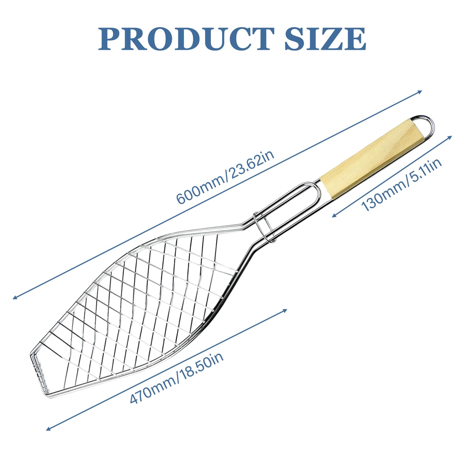 GBKDQQ Lot de 4 supports de barbecue en acier inoxydable avec manche en bois et brosse à huile - 60 x 15 cm - Pince à poisson pour barbecue et barbecue