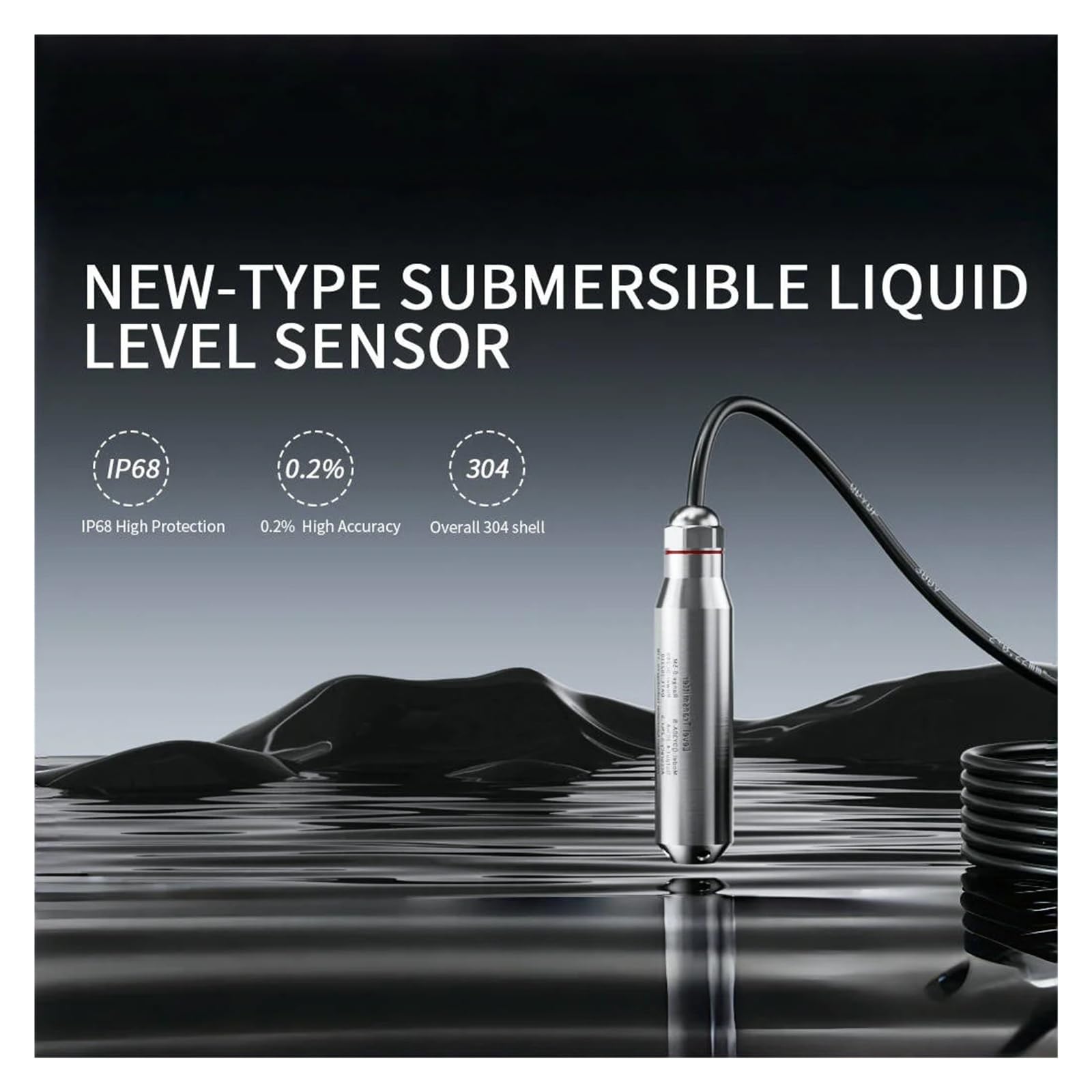 Sensor de nivel agua 4-20 mA 0-10 V 0-5 Salida RS485 0-500 m Cable 304SS Transmisor líquido Anti-flexión(15m range 20 m cable,4-20mA)