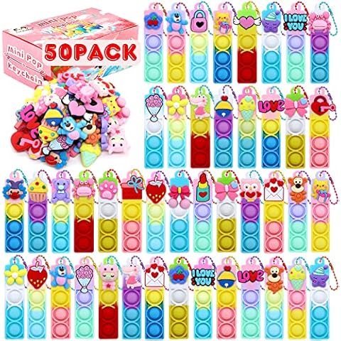 50 Pack Valentines Day Gifts for Kids,Valentines Mini Pop Keychain Toys Valentines for Kids Classroom,Valentine Exchange Gifts for Boys Girls School Classroom Valentines Gifts Cover