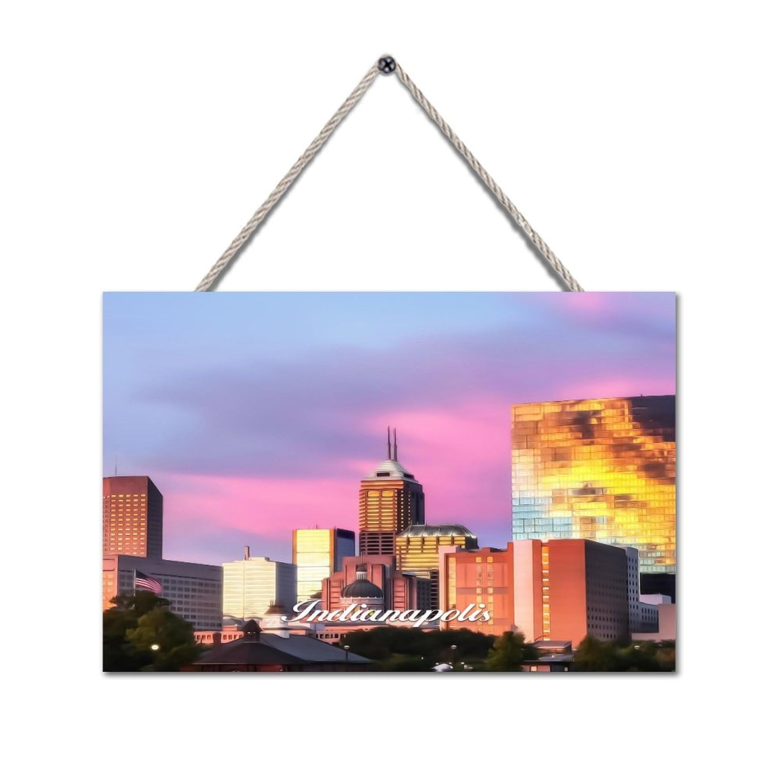 Indiana State Indianapolis Wooden Sign Plaque Home Decor Indianapolis Scenery Cityscape Wood Plaque Wooden Decor Signs for Home Office School Front Door Decor Birthday Gift 12