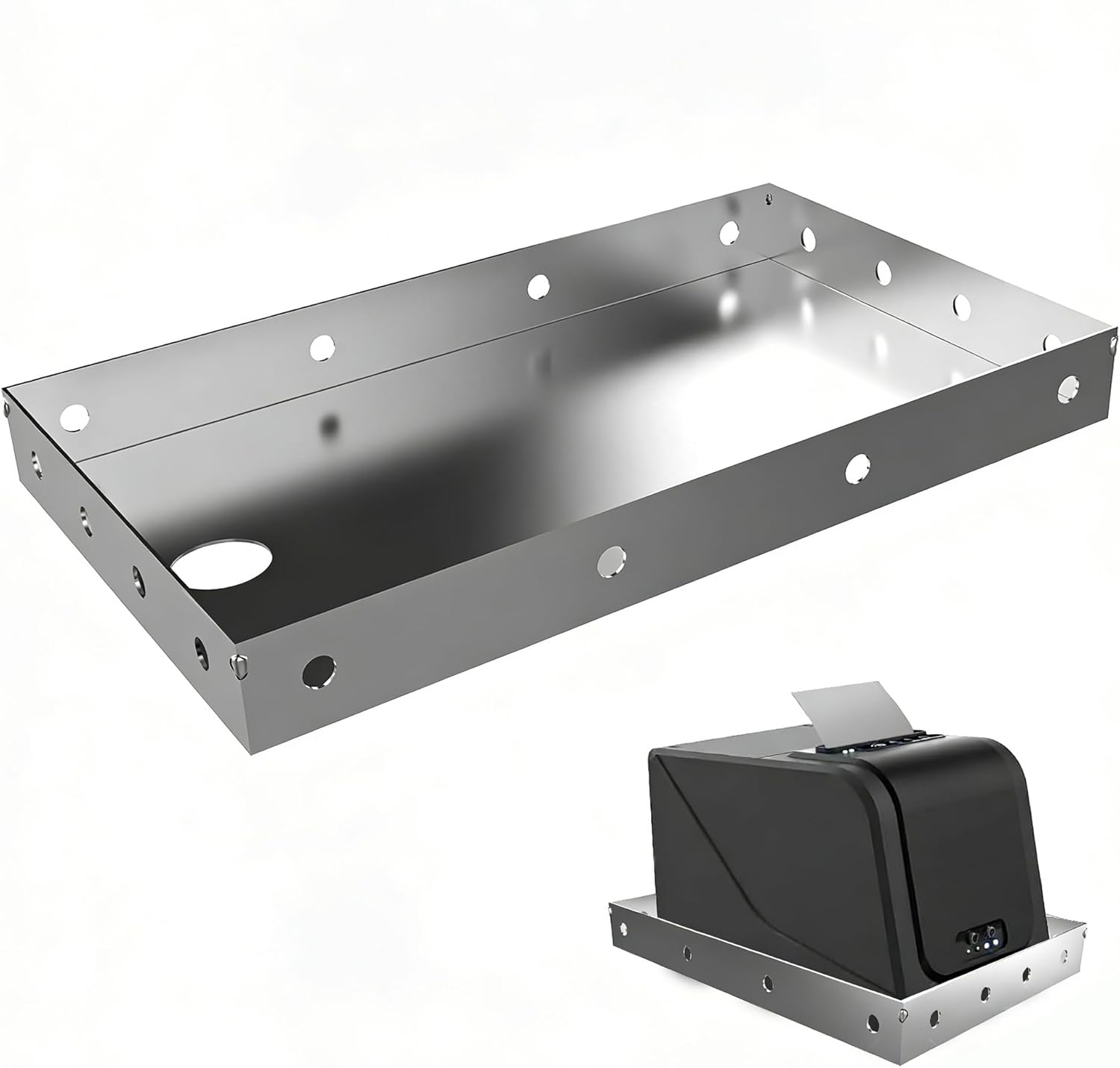 304 Stainless Steel Printers Tray，10.2 x 6.5 Inch Heavy Duty Printer Shelf for POS KDS, Wall & Shelf Mountable Printer Holder for Office, Retail Store and Restaurant Etc.