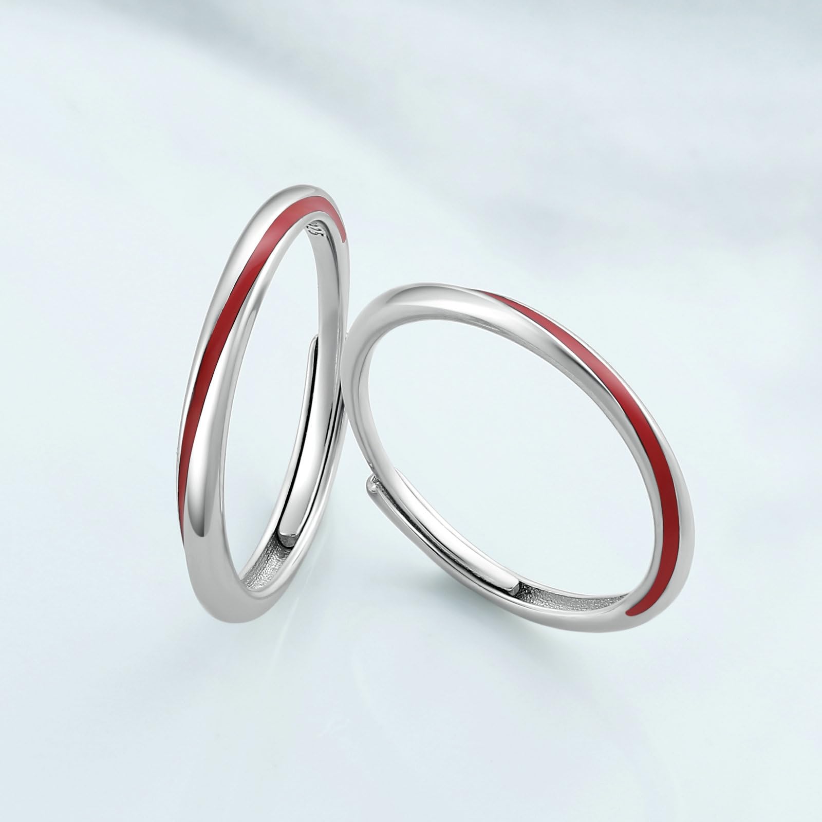 BCughia Anello Coppia Filo Rosso, Anelli Coppia Argento 925 con Linea Rossa Anelli Fidanzamento Coppia Personalizzata Anelli Matrimonio Lui e Lei Regolabili