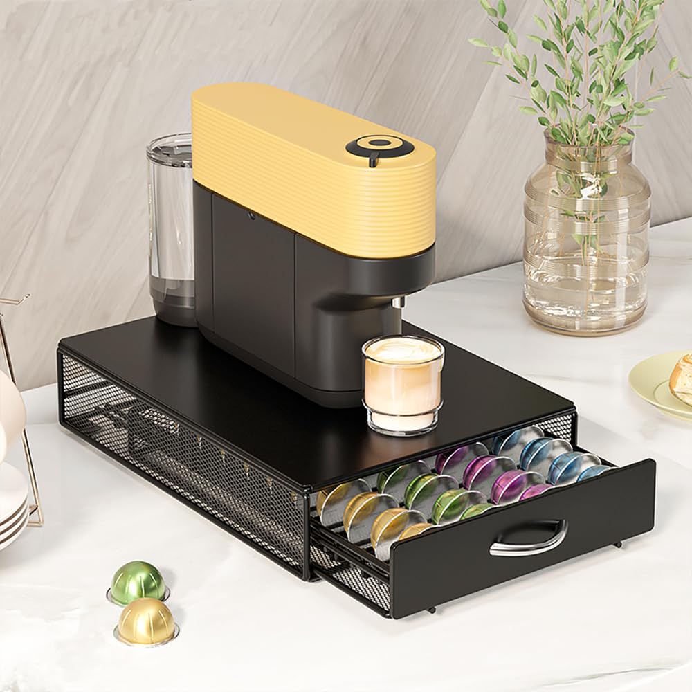 SEVENLINE Cajón para cápsulas de café compatible con Nespresso Vertuoline Dolce Gusto Black Metal Orgainzer 40 cápsulas Vertuo Line Storage para encimera de oficina en casa