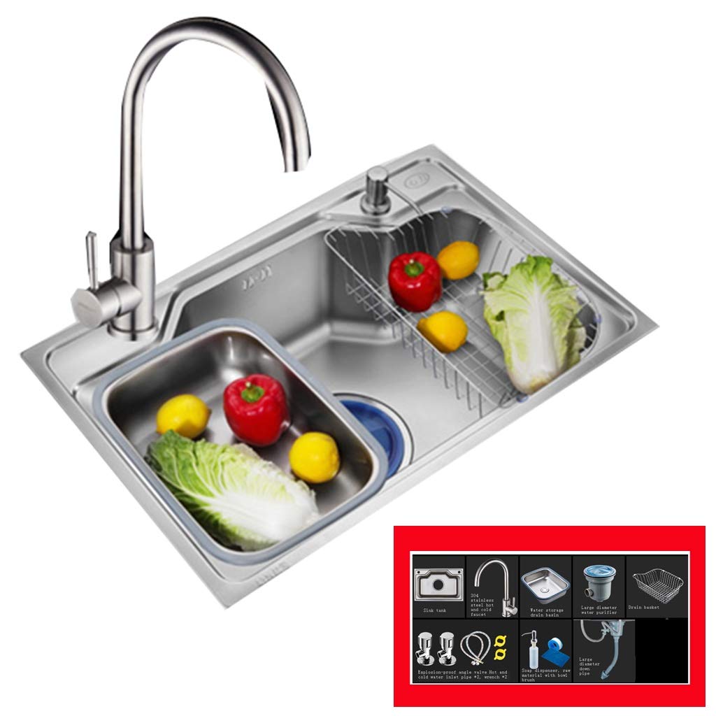 ZQFHSX Kitchen Sinks Fixtures Multi-function Nano Sink 304 Stainless Steel Home Single Basin (Color : Silver, Size 68 * 45cm)