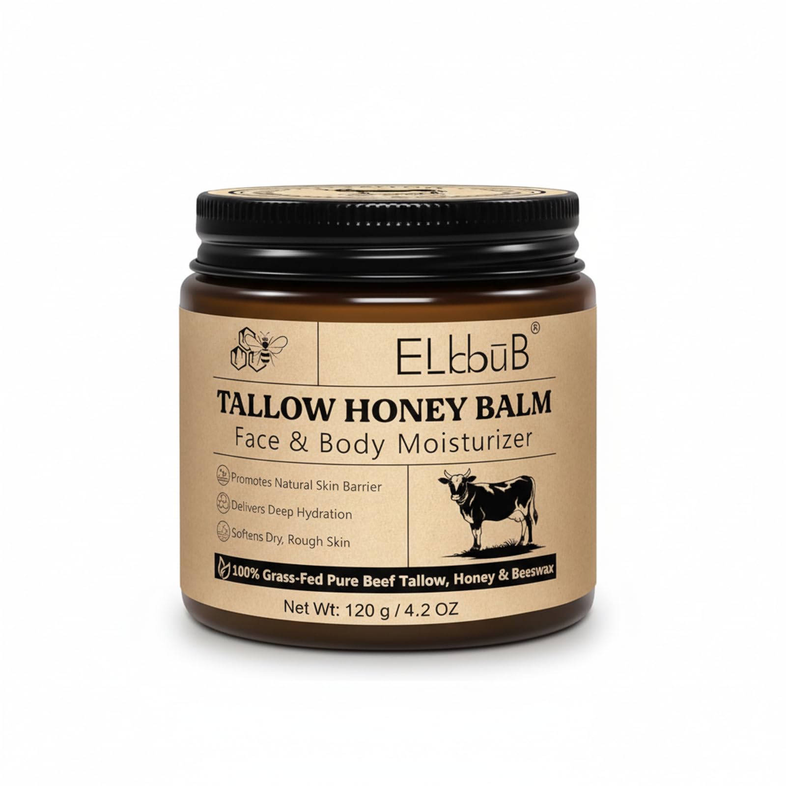 Whipped Tallow Cream For Face & Body - Grass-fed Beef Tallow With Natural Honey & Beeswax - Deep Hydration Oil-free Moisturiser For All Skin - 120g Unscented Fast Absorbing
