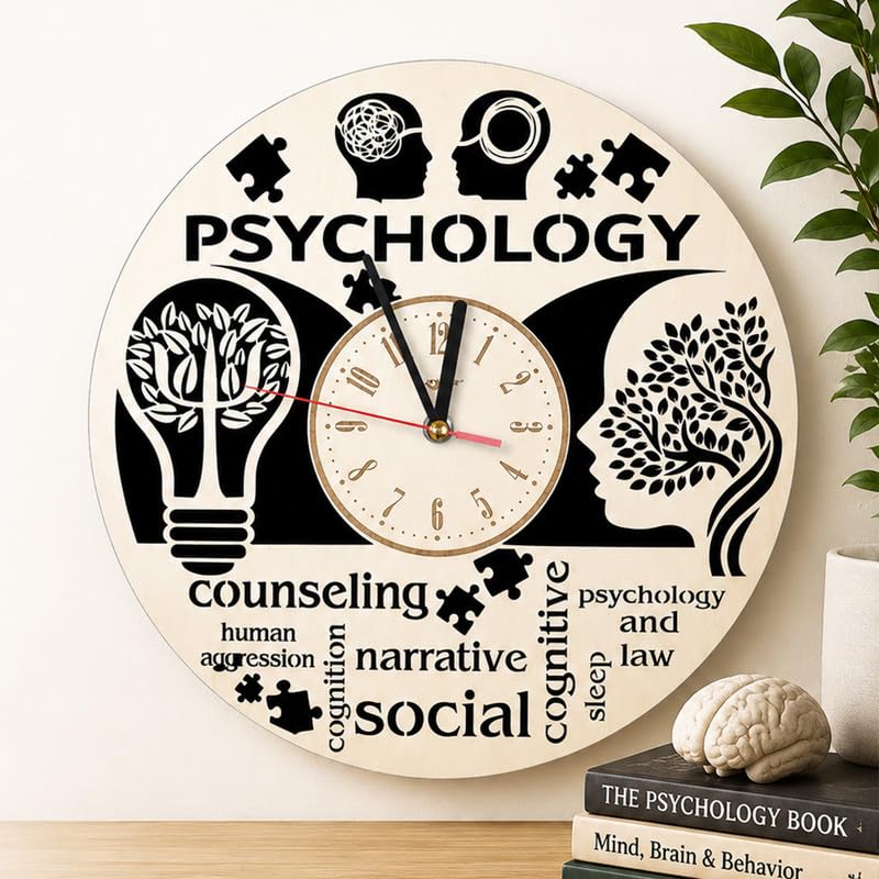 Psychology Wooden Wall Clock | Psychology Theme Wall Clock | Counselor Office Decor, Therapist Gift, Psychology Student & Mental Health Professional Decoration-image-14