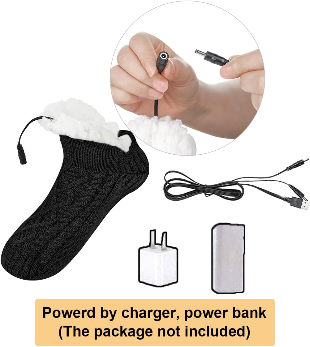 USB Heated Socks Electric Thermal Winter Feet Heating Pad Furry Indoor Slipper Socks Foot Warmer for Women Men