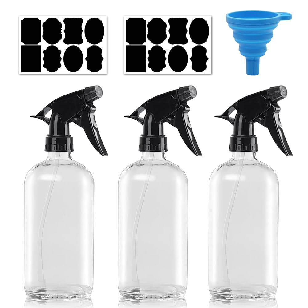 BNGXR Spray Bottle, 3 x Spray Bottles, 500 ml, Durable Spray Bottle for Plants, with Black Labels, Spray Bottle, Reusable, Water Sprayer, for Cleaning Products, Flower and Plant Sprayers