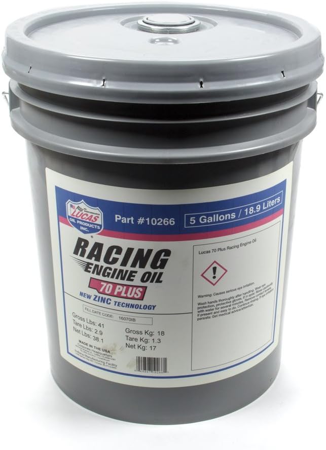 Lucas Oil Products 10266 70 Plus Racing Motor Oil, 5 Quart, 1 Pack
