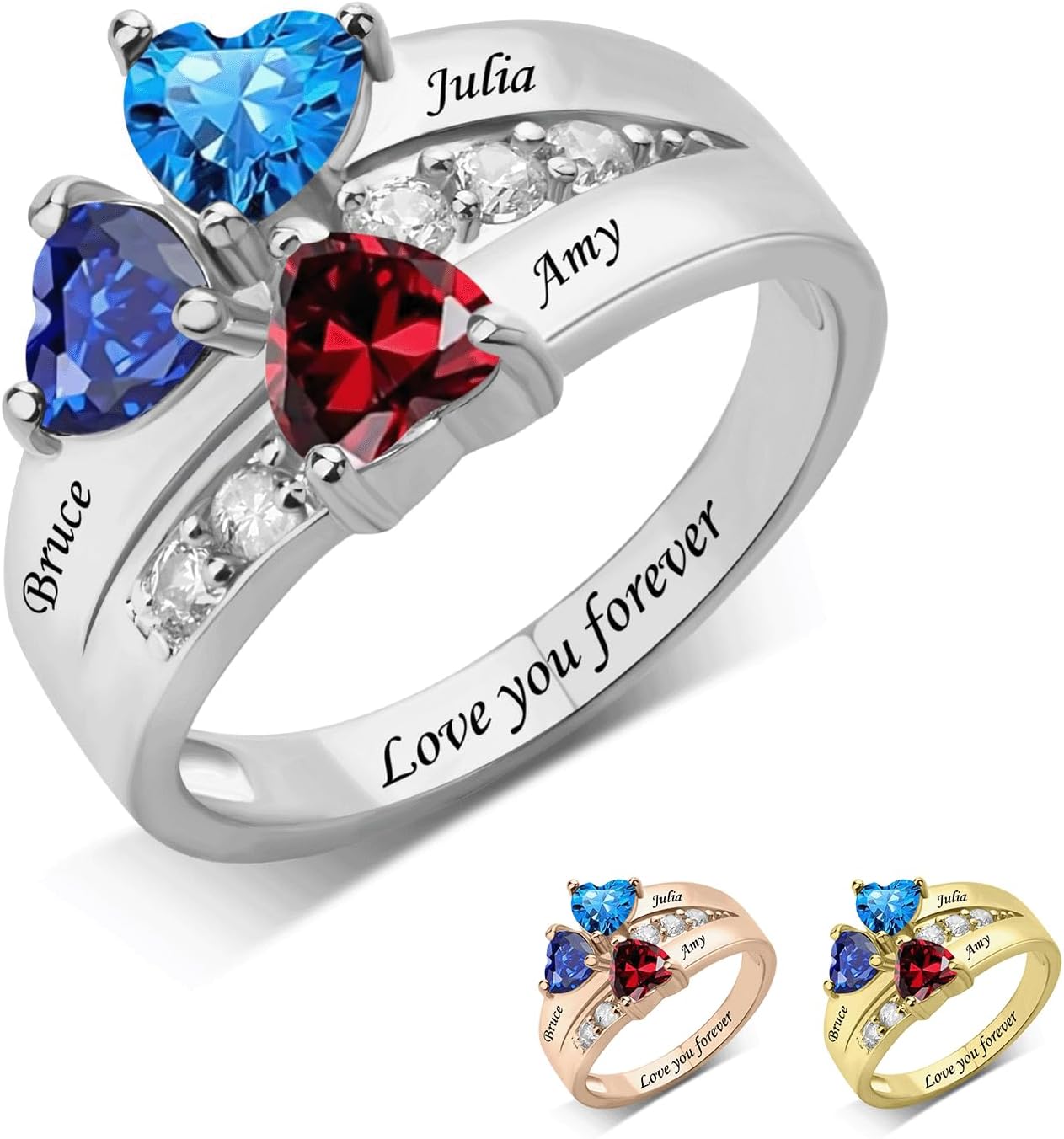 Personalized 3-8 Birthstones Ring for Women Custom Engraved Name Sterling Silver Mother Ring Meaningful Gift for Mom, Grandma & Wife on Mother’s Day, Anniversary & Birthday
