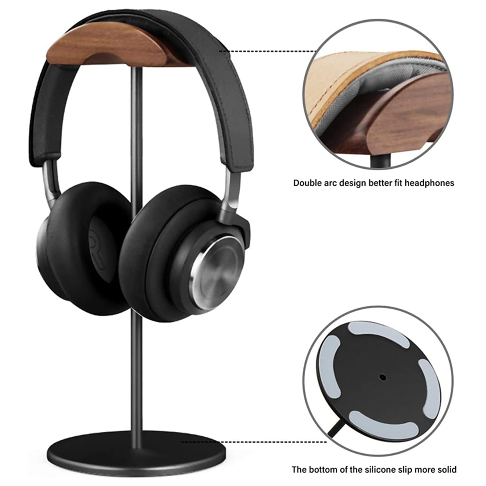 2X Supporto per Cuffie, Supporto per Cuffie nel Legno di Noce E Alluminio, Supporto per Cuffie da nel Noce Naturale con Base Pesante