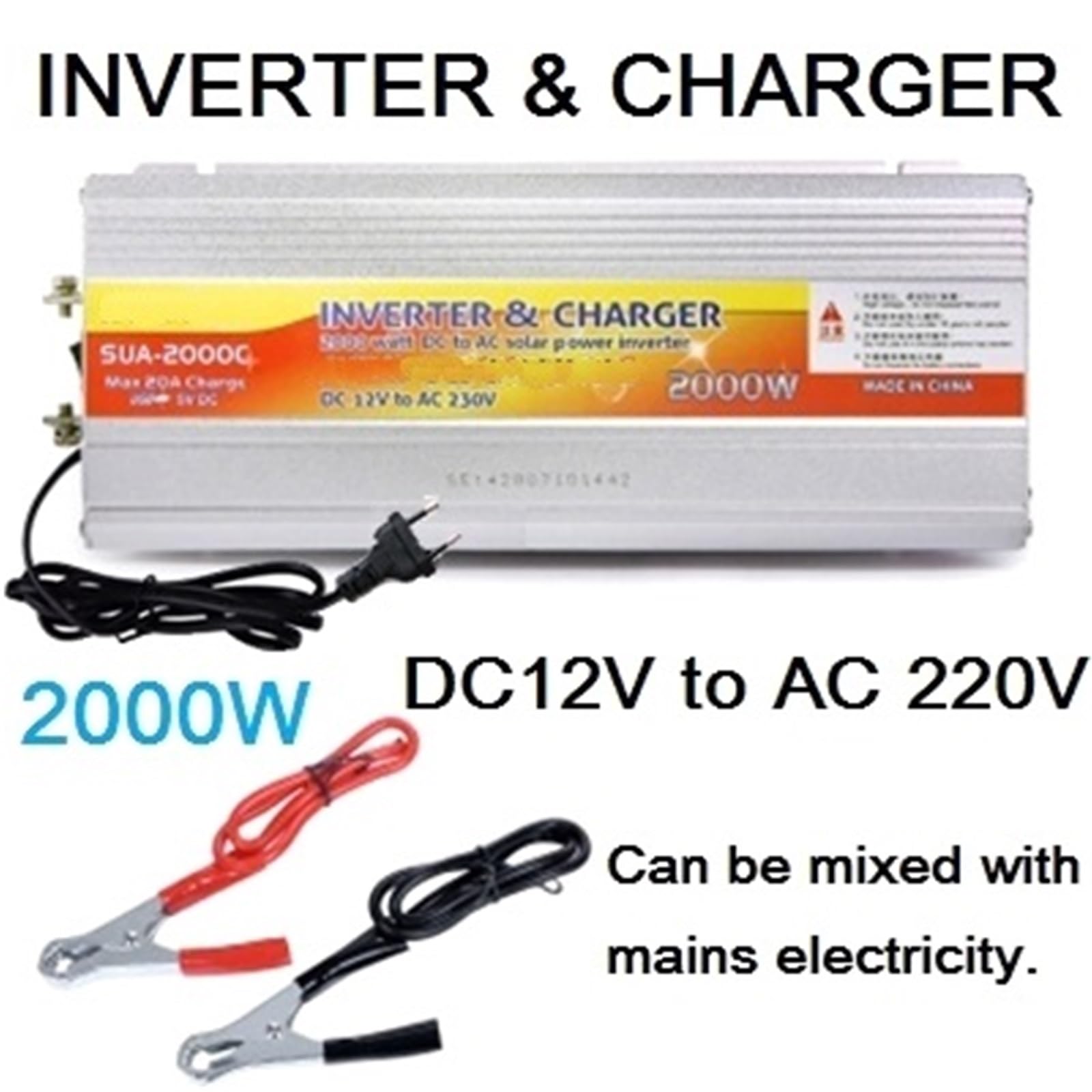 Inversor Inversor De Energía Solar Híbrido De 12 V Y 220 V Cargador Transformador De Voltaje USB 500 W 1000 W 2000 W Adaptador para El Hogar Transformador de Voltaje(12V 2000W)