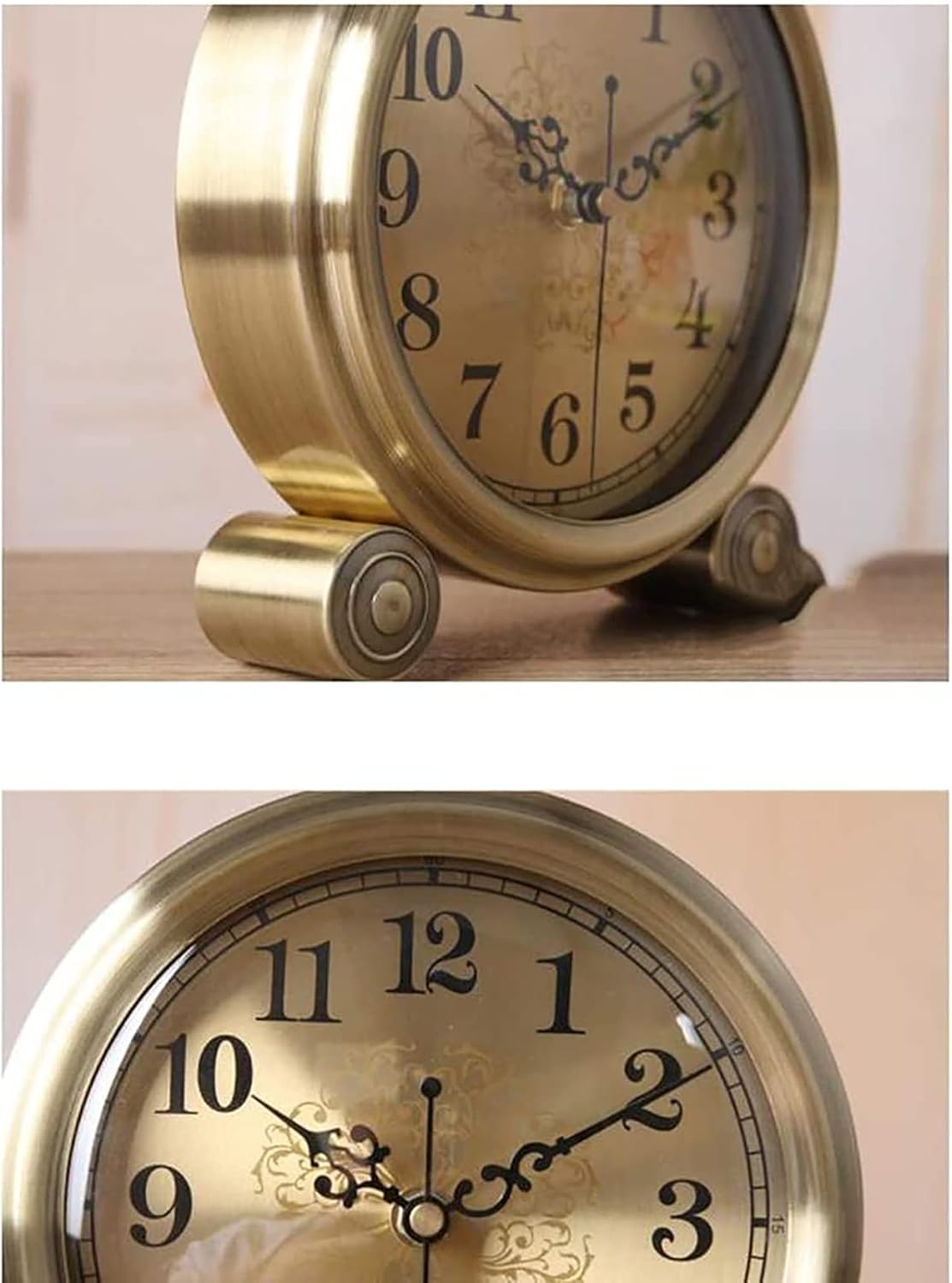 Retro Bedside Mantelpiece Clock, Living Room Kitchen Bedroom Metal Desktop Silent Quartz Mechanical Table Clock Mantel Clocks,B (B)