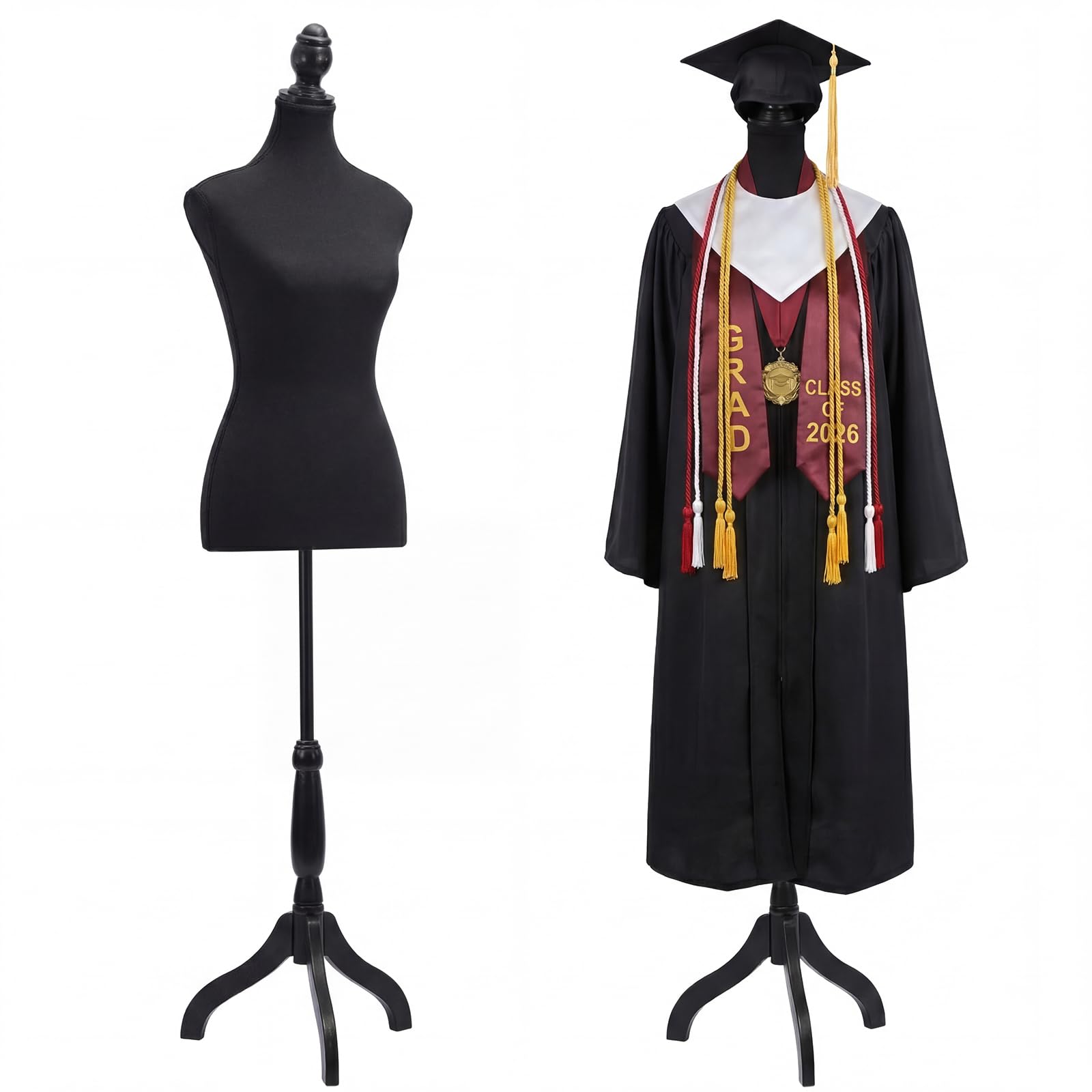 Photo 1 of **HAS PARTS THAT WON'T ASSEMBLE (DIFFERENT)*** Bucherry Graduation Gown Display Stand Adjustable Garment Hanger for T Shirt Portable Hanging Metal Clothes Stand for Cap Clothing Jacket Coat Shirt Display(Torso Body,Black,60”-67")