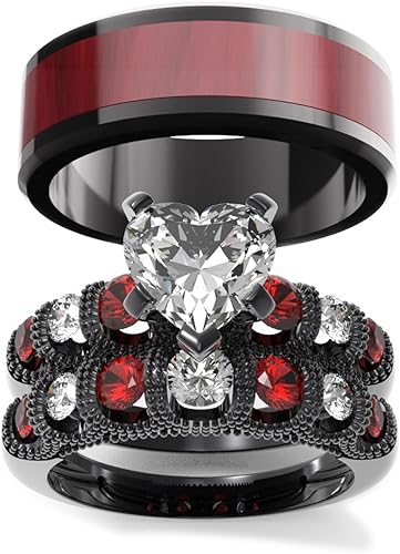 Miniatura 8 de Conjunto de dos anillos de boda para él y para ella anillos para parejas Anillos de compromiso para novia en acero inoxidable chapado en oro blanco