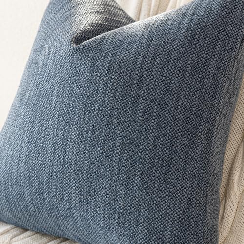 Image of Foindtower Set of 2 Decorative Textured Burlap Linen Throw Pillow Covers Farmhouse Boho Cushion Cover Solid Accent Pillowcase for Couch Sofa Bed Living Room Home Decor, 22x22 Inch,Navy Blue