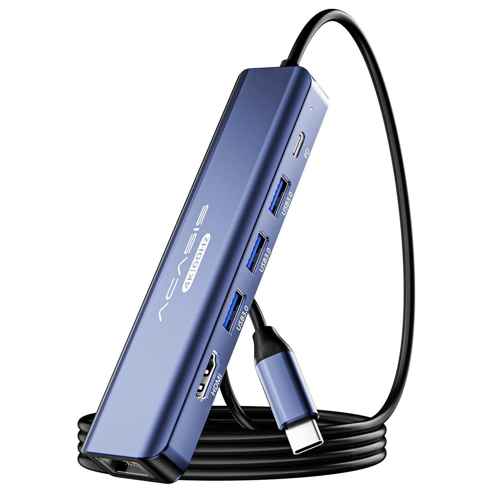 ACASIS USB C Hub, 4K @60Hz HDMI USB C Docking Station, 1M Length Cable USB Hub 3 USB-A 5Gbps,1Gbps Ethernet, PD 100W, USB C Adapter for iPhone 15/Mac/Dell/Acer/HP/Asus/Steam Deck