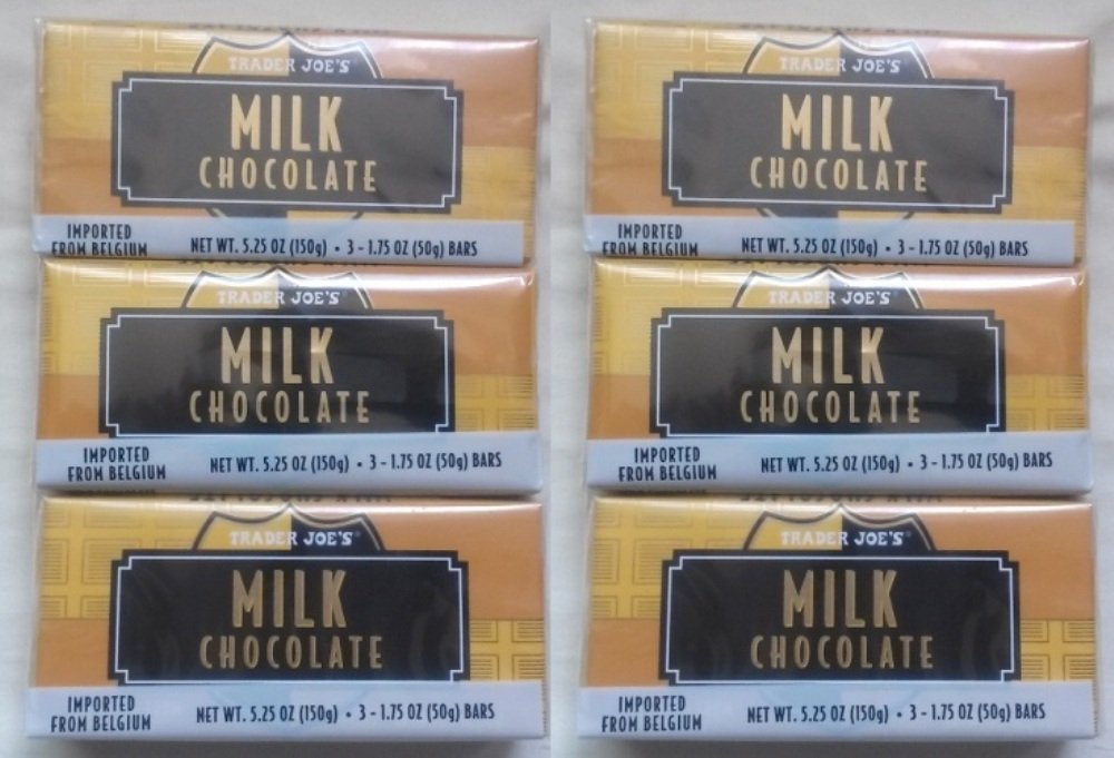 NEW Trader Joe's Milk Chocolate Candy Bars 6 PACK (18 candy bars total) NO ARTIFICIAL FLAVORS/COLORS NO PRESERVATIVES