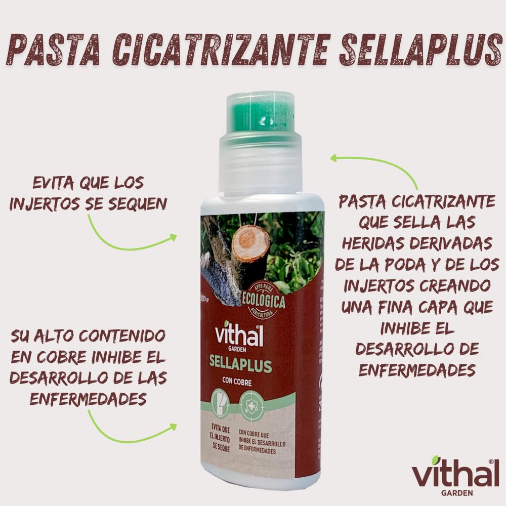 VITHAL Pasta Cicatrizante Sellaplus 290g - Protege y Cicatriza Árboles Frutales y Arbustos Tras Poda e Injertos, Protección Contra Heridas y Daños Climáticos