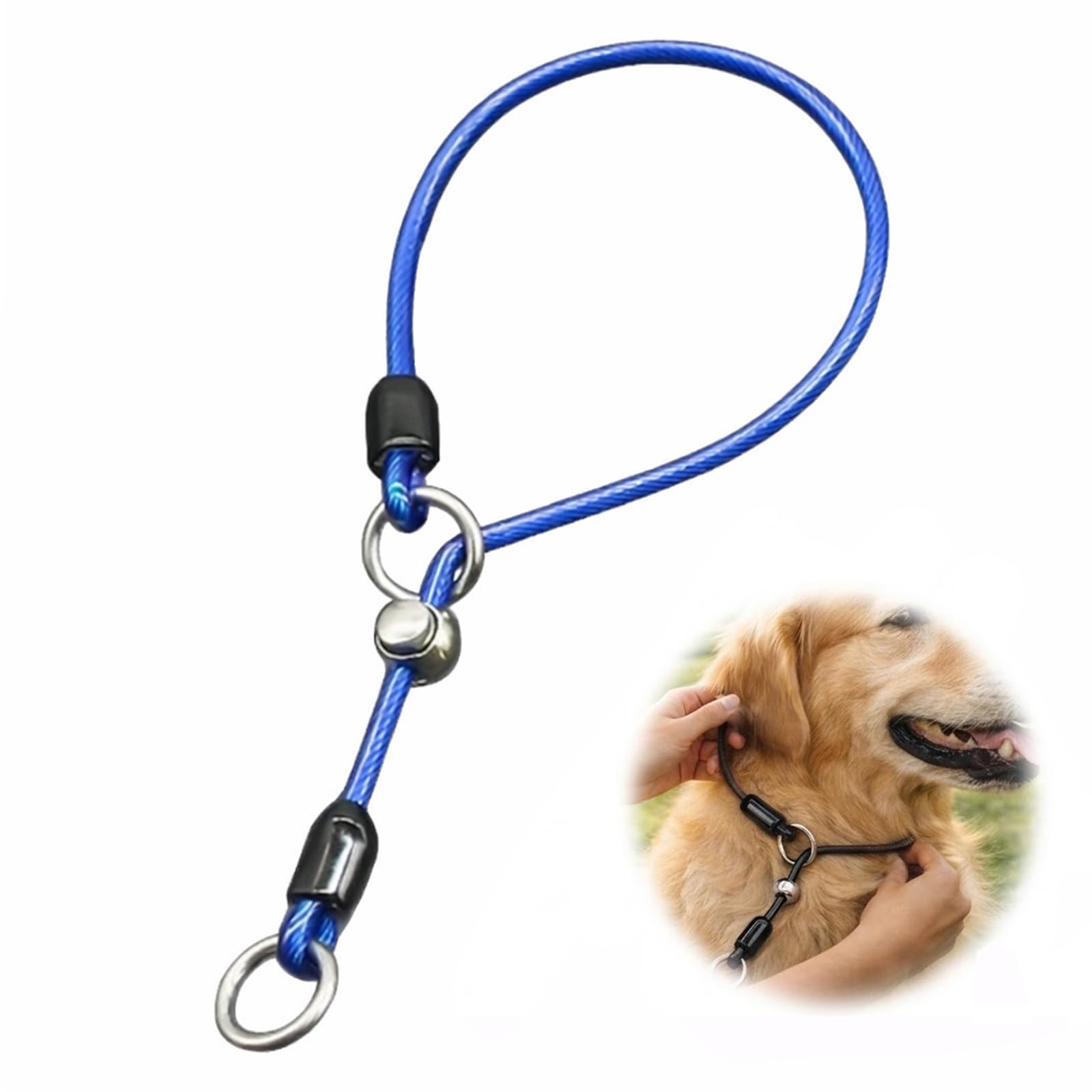 Blue Slip Dog Collar with Adjustable Stopper - High-Strength Coated Steel Cable, Steel Wire Core, Durable Coating for Training, Outdoor, Waterproof, Easy-Clean, Multiple Sizes for Medium Small Dogs