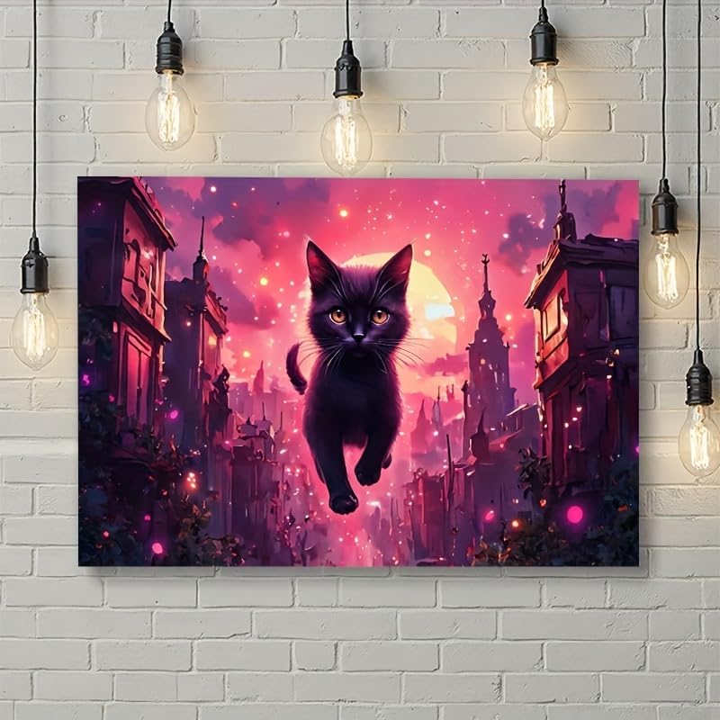 Miniatura 5 de Canvas Wall Art Painting Synthwave Retro 80s Aesthetic Cyber-cat Neon Grid Framed Aesthetic Gifts Waterproof Easy to Hang for Apartment Studio Kids