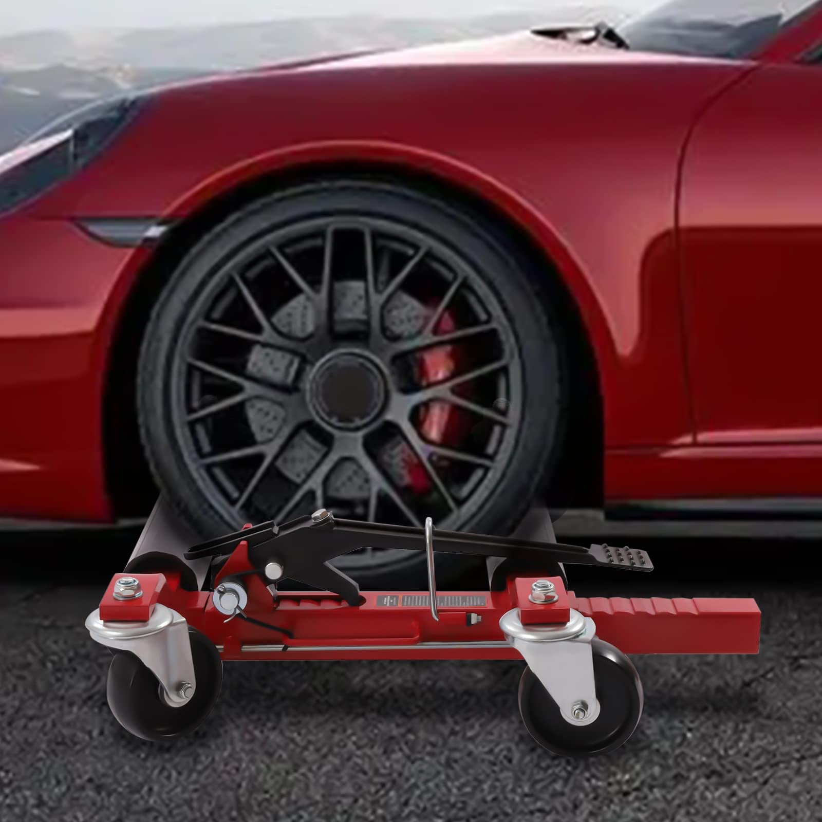 PIAOCAIYIN 1500lbs Ratcheting Wheel Dolly, Auto Vehicle Positioning Moving Car Tire Lift Jack, Retractable Car Wheel Dolly Jack, for Towing Companies, Car Showrooms, Auto Repair Shops