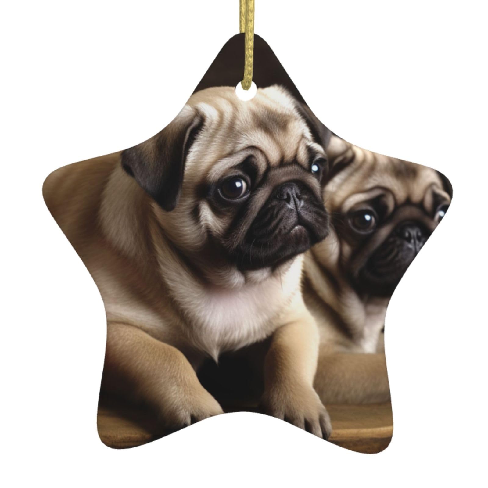 Fodpand Women's White Puppys Pug Christmas Ornaments 2025, Gift Exchange For Men, Collectible Ceramic Ornament Star Hanging Ornaments For Christmas Tree Decoration