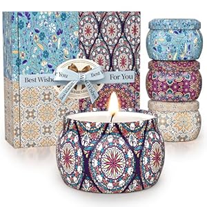 Scented Candle Present Set, 4 Pack 4.4 Oz Scented Candles, 120H Lasting Burn Candles for Home Scented, Soy Wax, Presents for Women, Ideal Presents for Birthday
