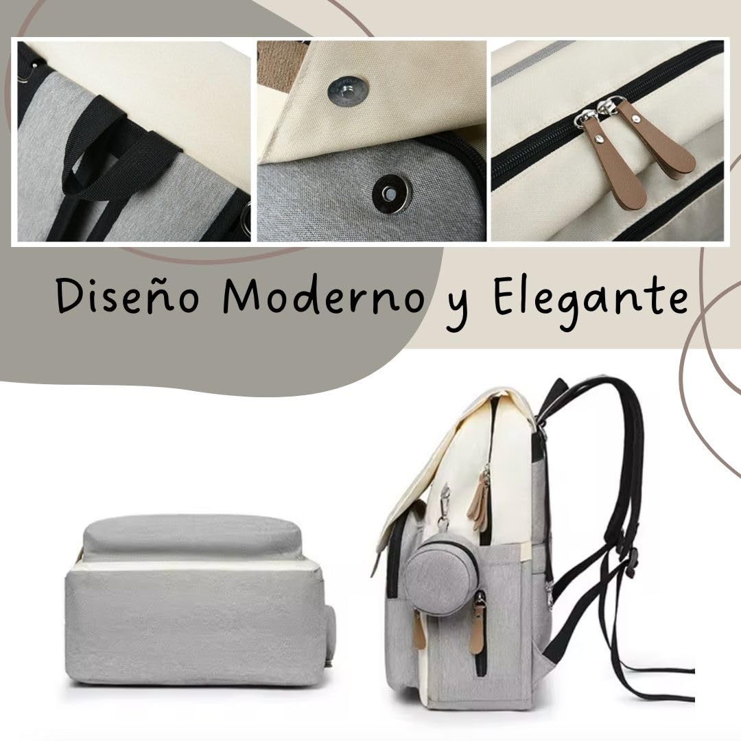 Mochila Pañalera Multifuncional, Bolsa para Pañales Maternidad, Mochila Carrito Bebé unisex, incluye Cambiador Portátil, Correas para cochecito, Dispensador Bolsas Desechables y Portachupete