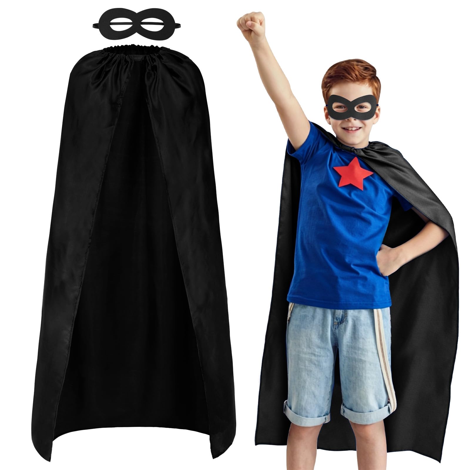 AUYAO Super-Heroes Costumes Heroes Capes Kit Child Capes Cloak Dress Up Set with Eye Mask 2Pcs Boys Girls Super-Heros Fancy Dress Costume Capes for Halloween Christmas World Book Day Party(Black)