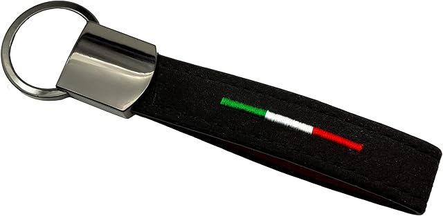Reskey Italy Italian Flag Leather Keyring, black, 10cm