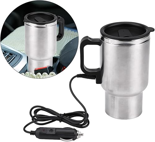 Miniatura 7 de Taza de calefacción para automóvil, taza de calefacción de viaje de acero inoxidable de 12 V 15.2 fl oz, taza de calefacción eléctrica para viajes,